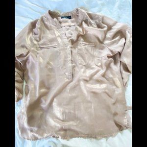 Gold Blouse With Button Roll Sleeves
